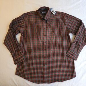 Chaps Regular Fit Performance Dress Shirt L 16-16.5 34/35 Red Green Plaid